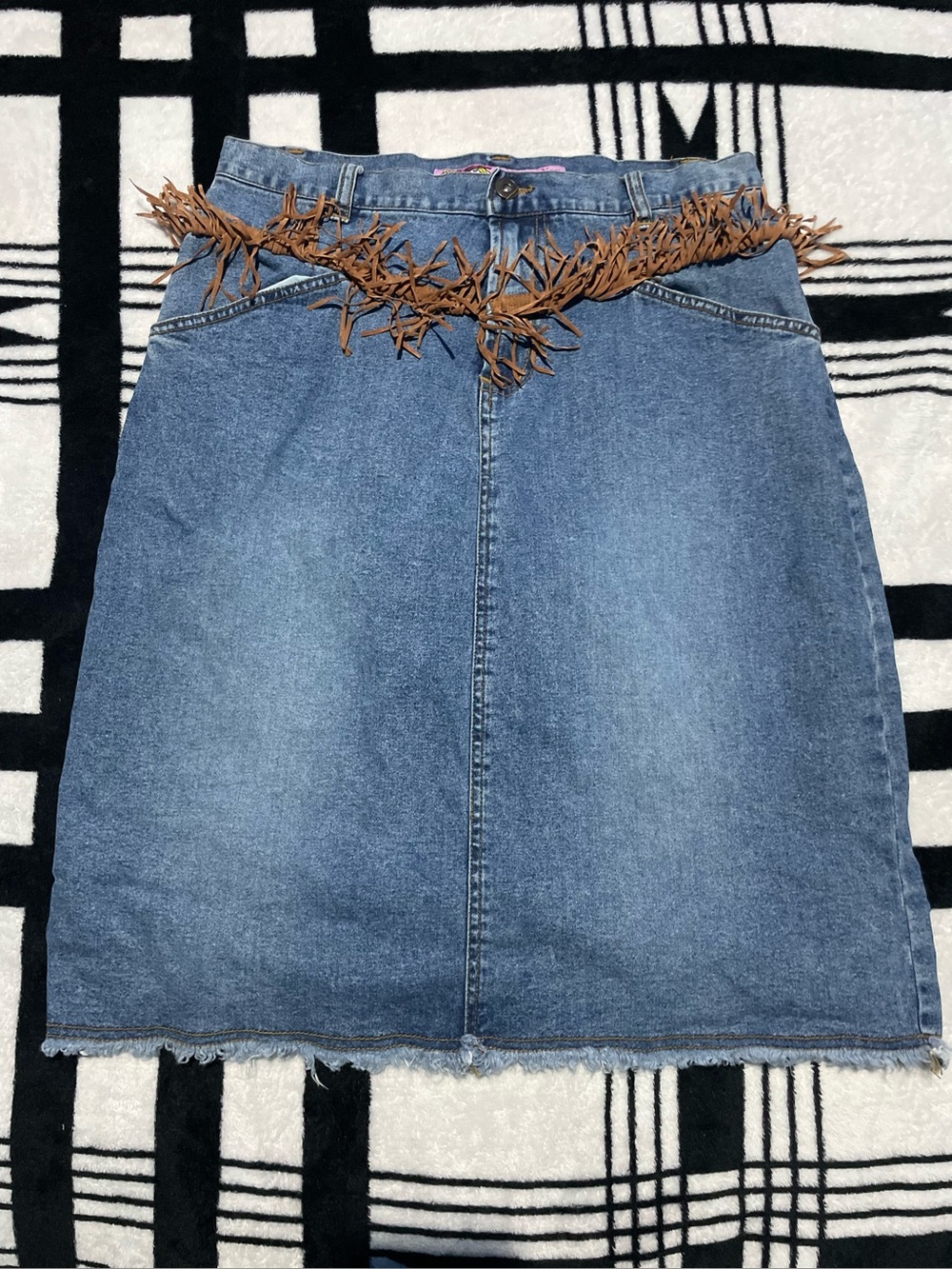 Me and You denim fringe midi skirt